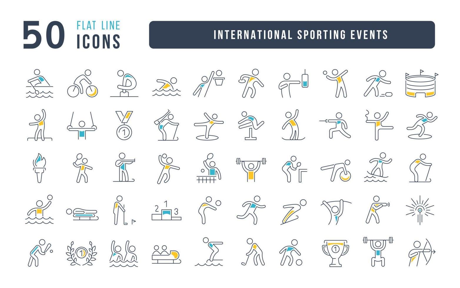 set di icone lineari di eventi sportivi internazionali vettore