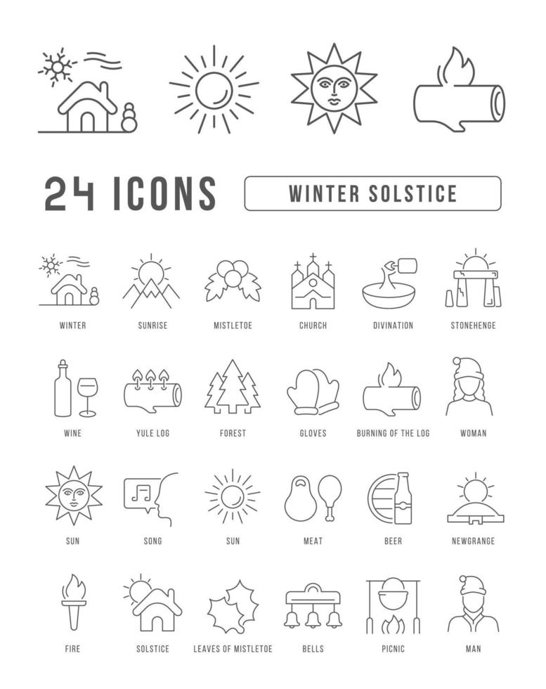 set di icone lineari del solstizio d'inverno vettore