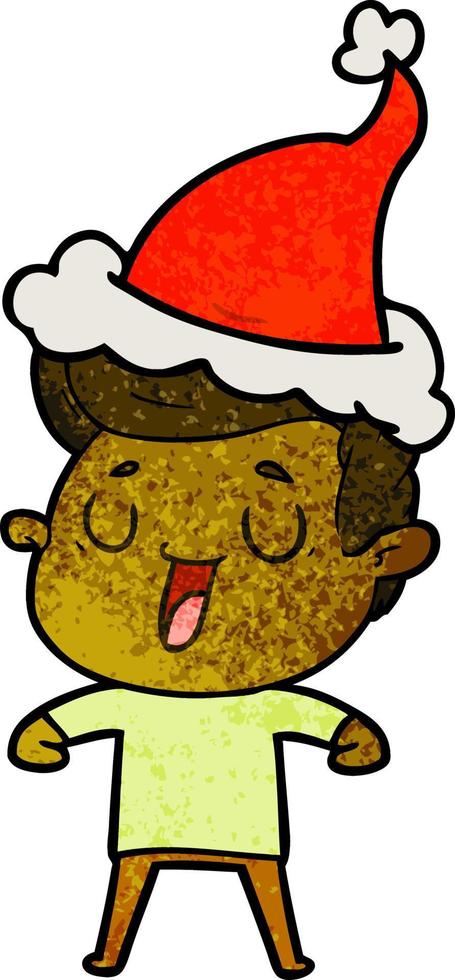 felice cartone animato strutturato di un uomo che indossa il cappello di Babbo Natale vettore