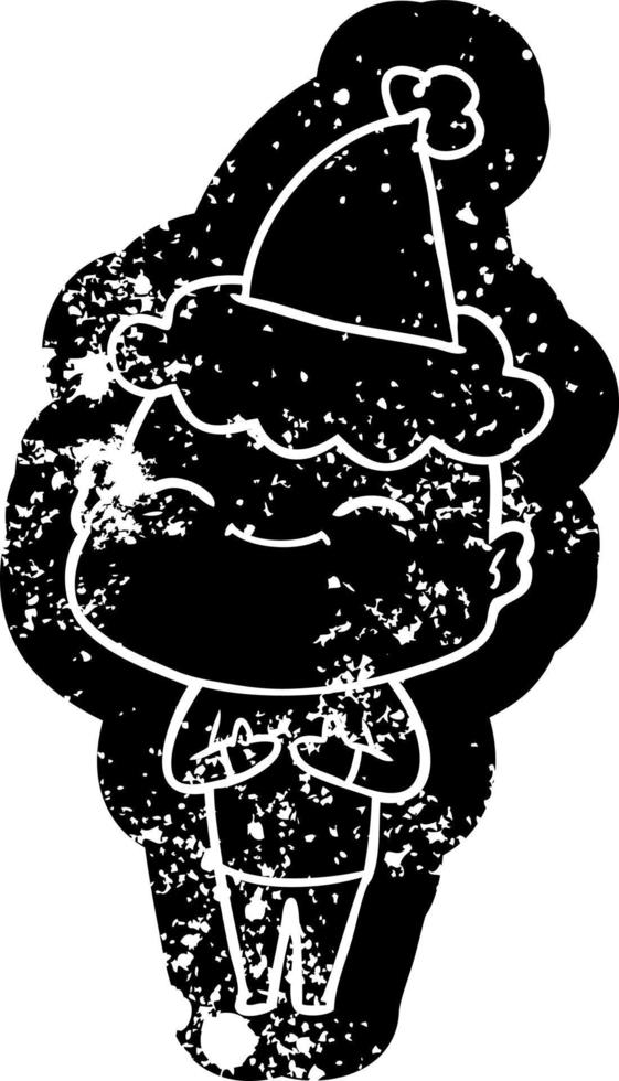 felice cartone animato icona angosciata di un uomo calvo che indossa il cappello di Babbo Natale vettore