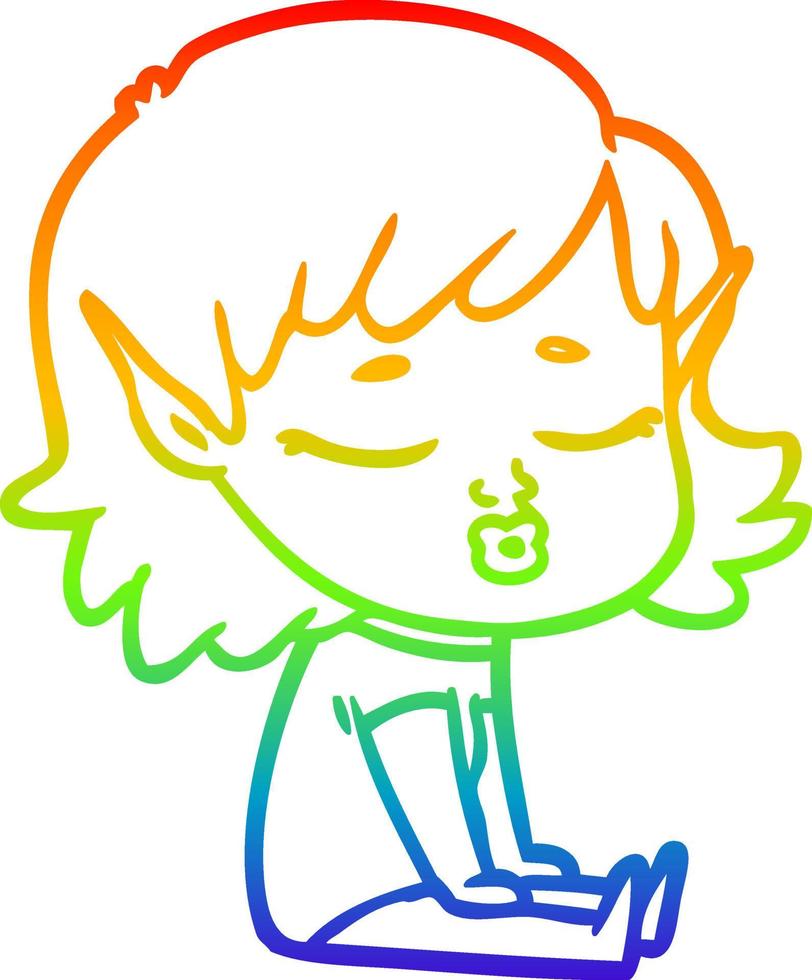 arcobaleno gradiente linea disegno bella ragazza elfo cartone animato seduta vettore