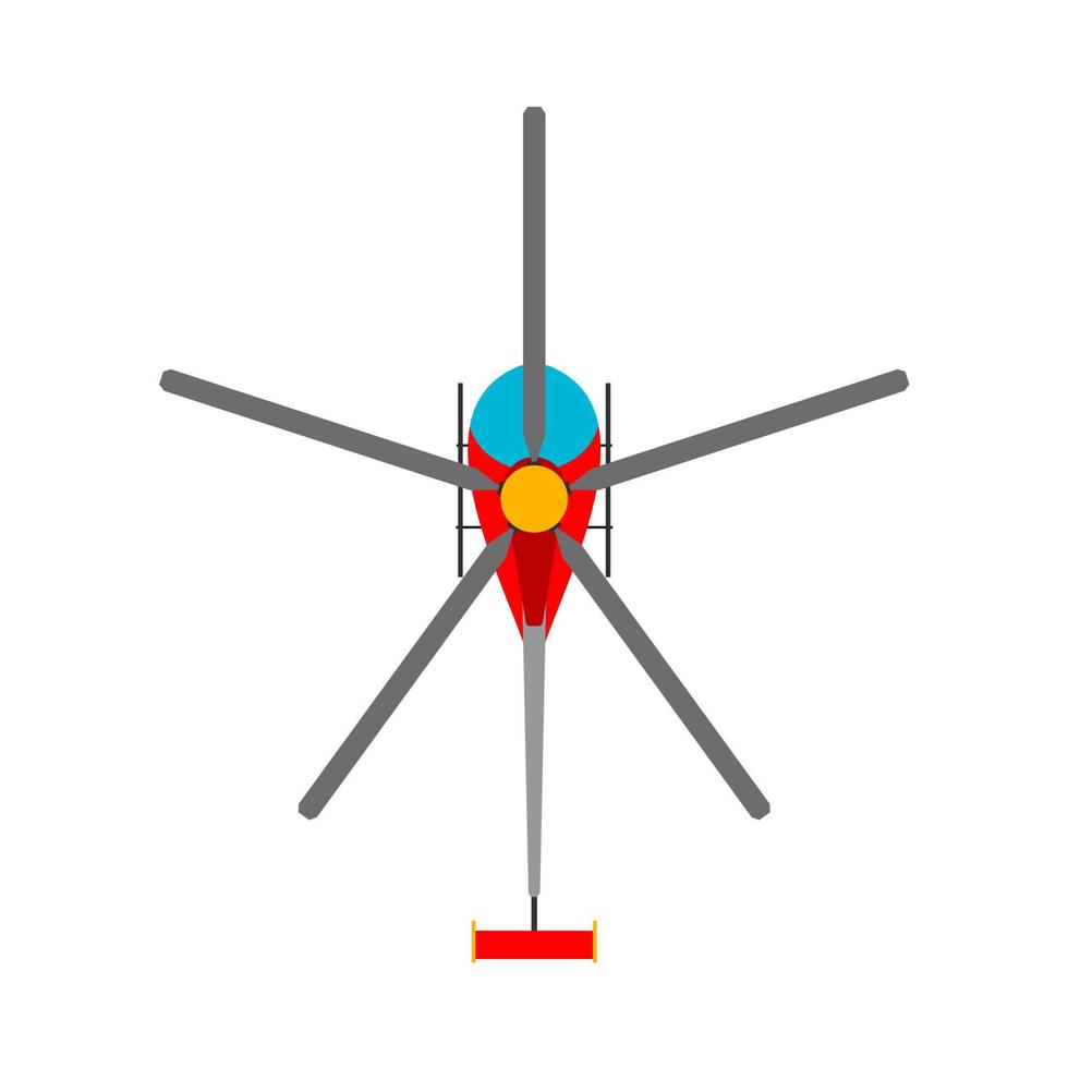 vista dall'alto dell'icona piatta di vettore dell'elicottero. illustrazione del motore di traffico aereo rosso aviazione
