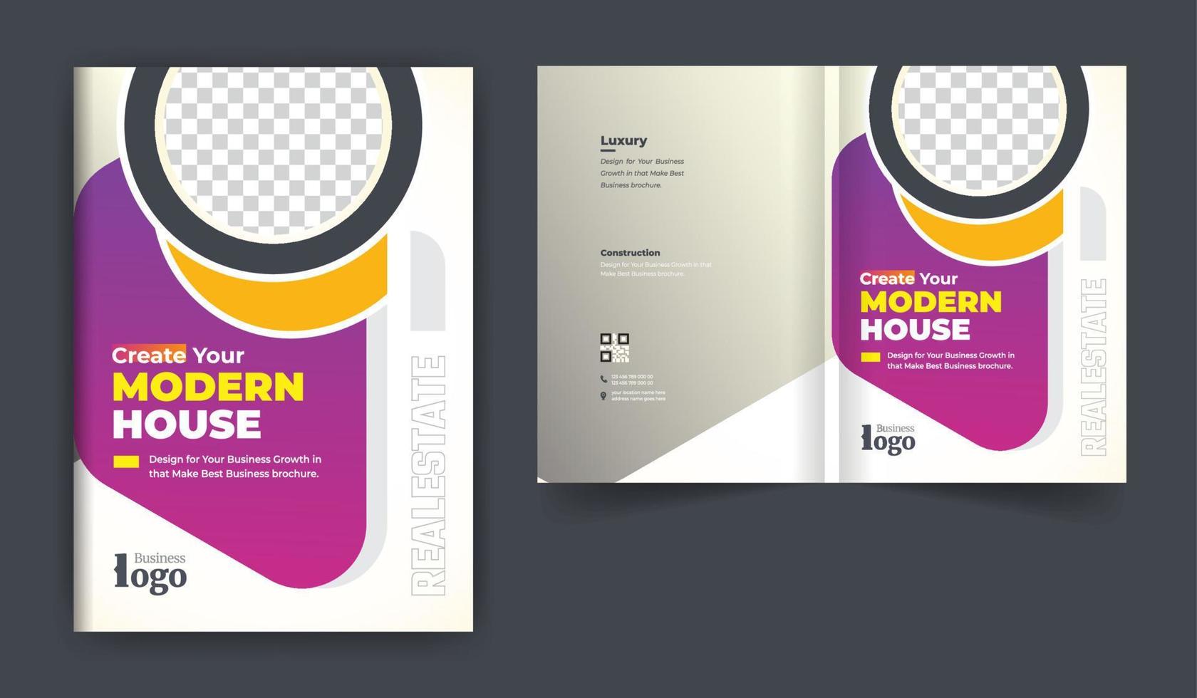 modello di tema del design della copertina dell'opuscolo di affari immobiliari o di costruzione. layout di più pagine bi-fold creativo e moderno astratto colorato vettore