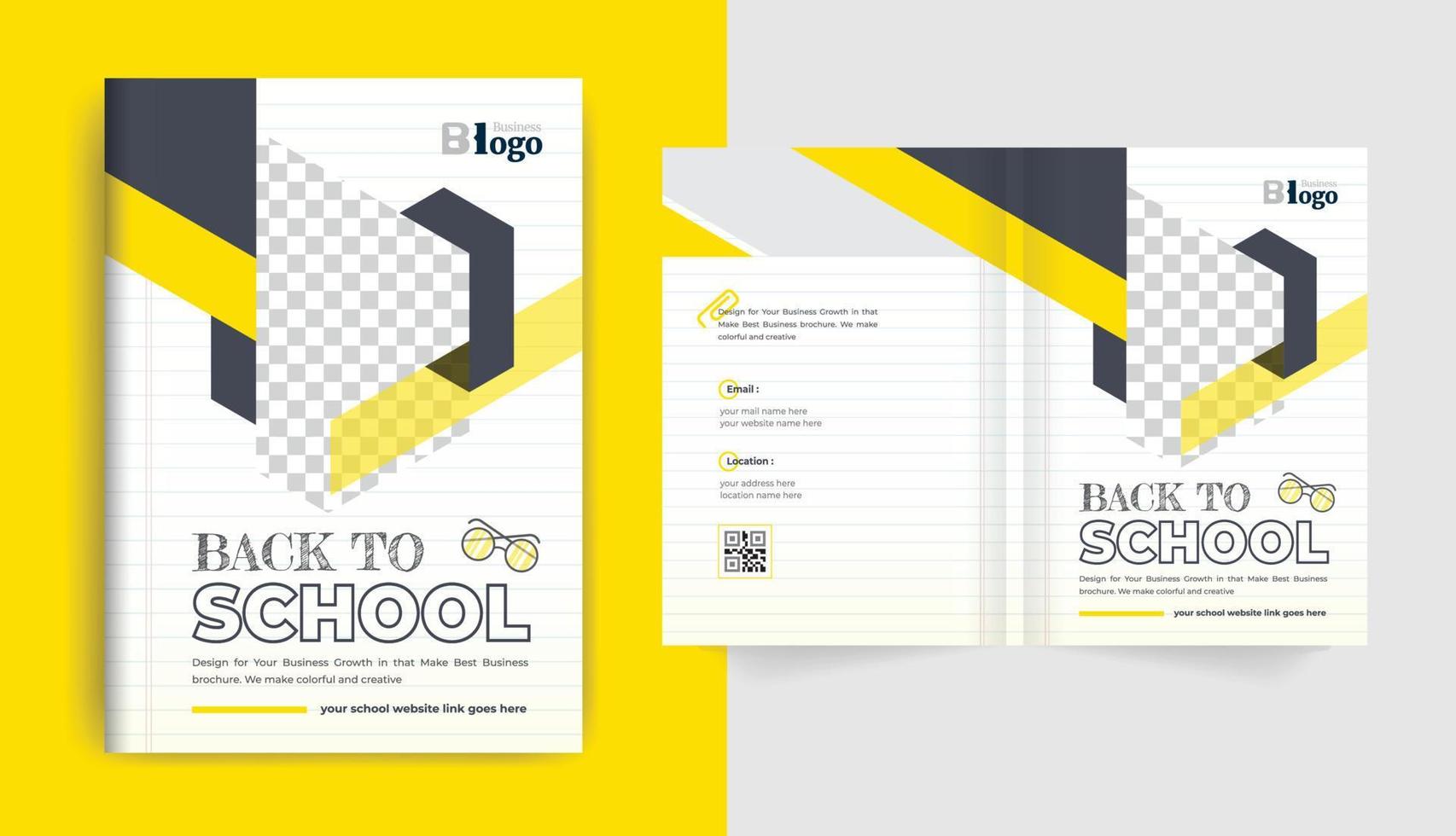 colorato moderno torna al design del layout della copertina dell'opuscolo di ammissione all'istruzione scolastica per il tema del business aziendale e dell'uso aziendale vettore