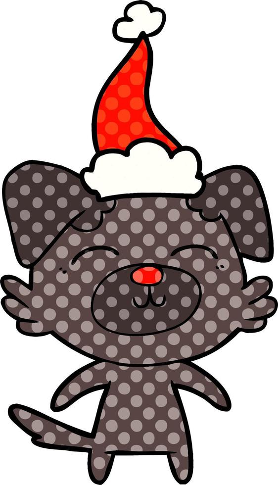 illustrazione in stile fumetto di un cane che indossa il cappello di Babbo Natale vettore