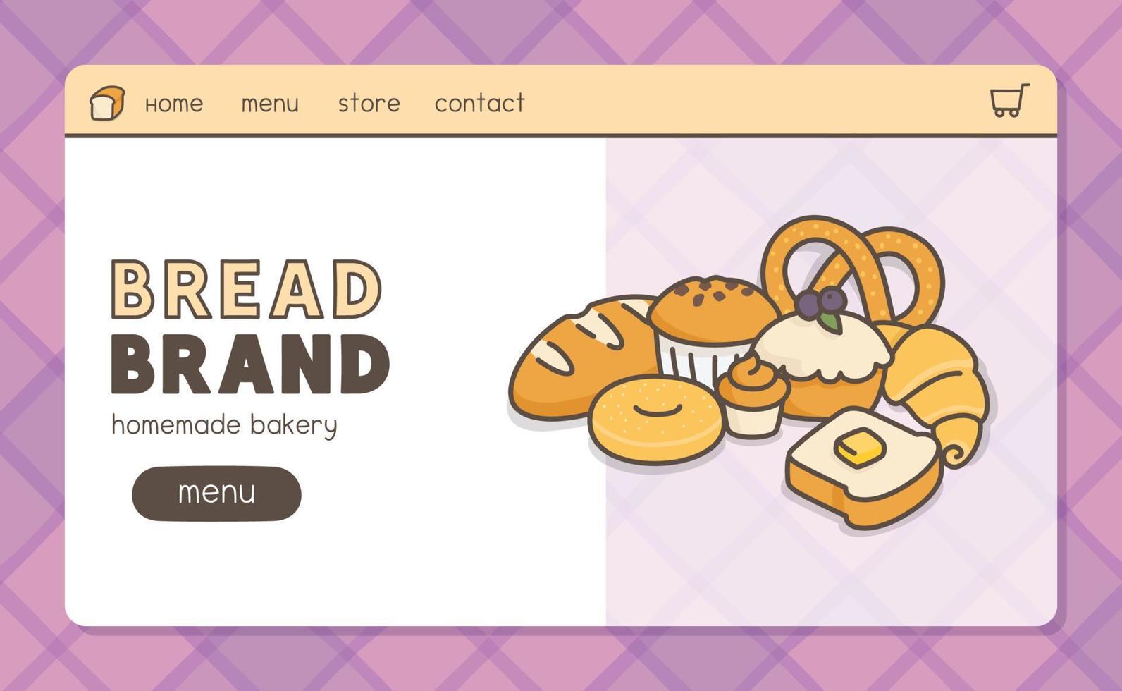 panetteria di mirtilli fatta in casa su plaid viola modello mockup banner kawaii doodle piatto cartone animato illustrazione vettoriale