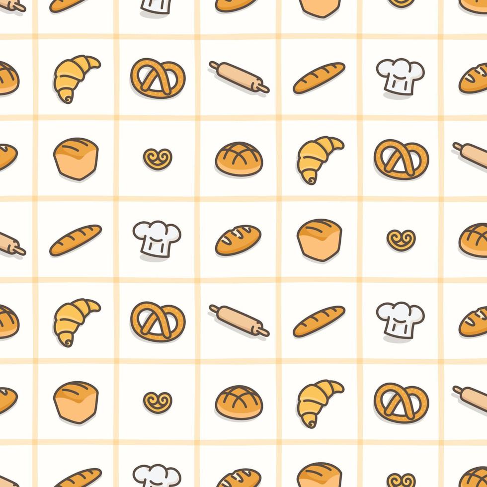 giallo francese pane tostato panetteria modello senza cuciture carta da parati sfondo kawaii doodle piatto cartone animato illustrazione vettoriale