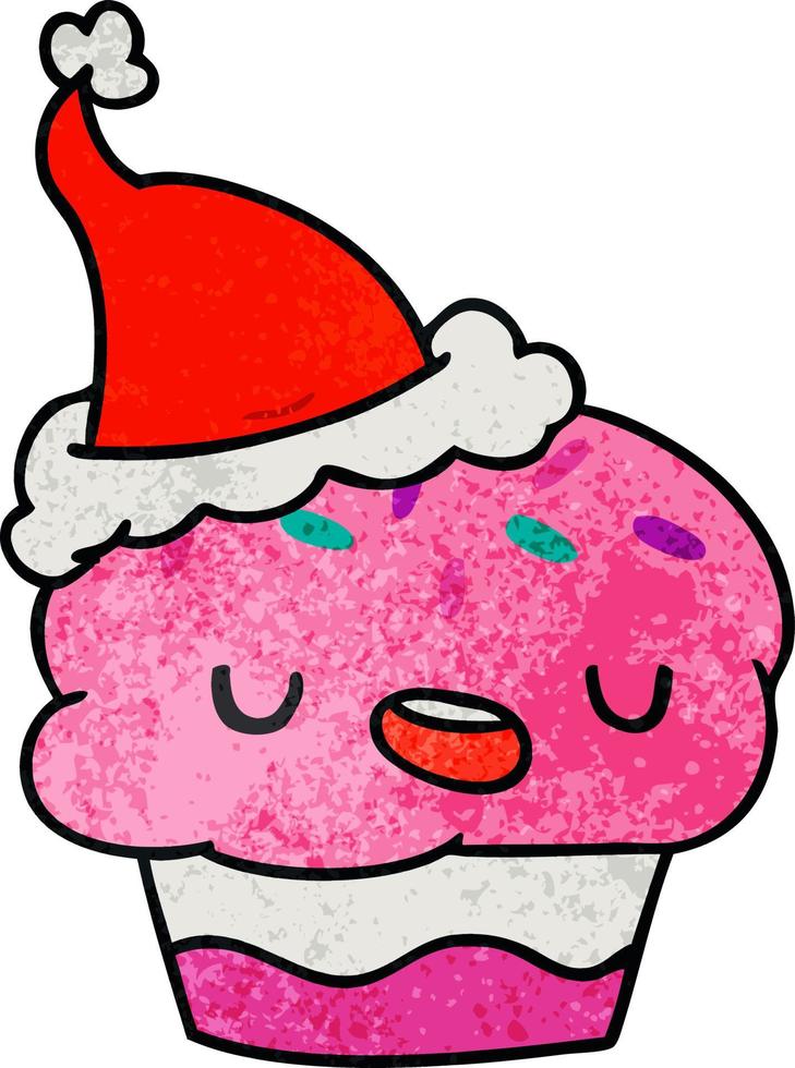 cartone animato con texture natalizia di cupcake kawaii vettore