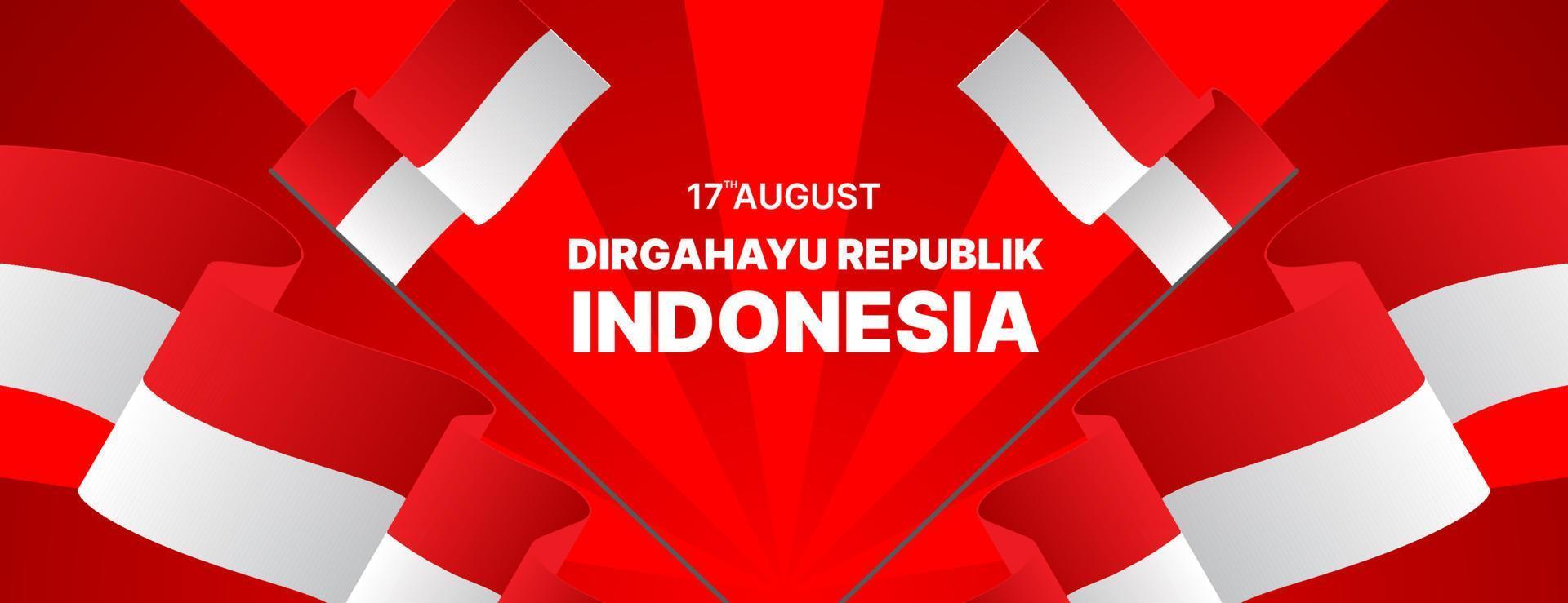 design della bandiera del giorno dell'indipendenza indonesiana con bandiera vettore