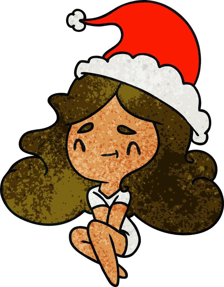 cartone animato con texture natalizia della ragazza kawaii vettore