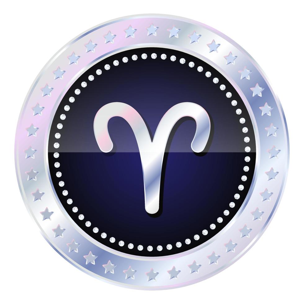 segno zodiacale dell'oroscopo ariete in cornice rotonda d'argento vettore