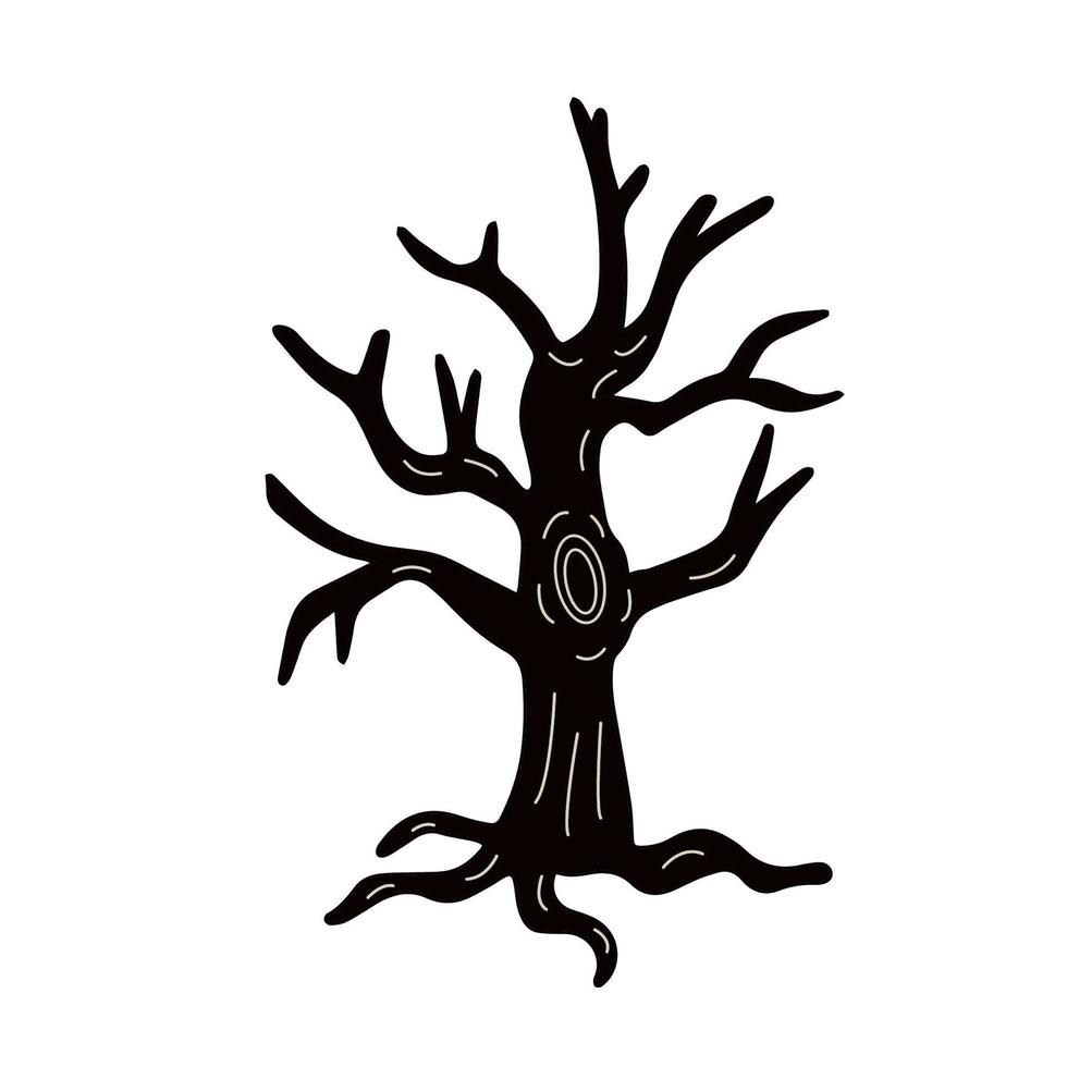 illustrazione di vettore disegnato a mano dell'albero nero nudo spaventoso. ottimo per il design di Halloween