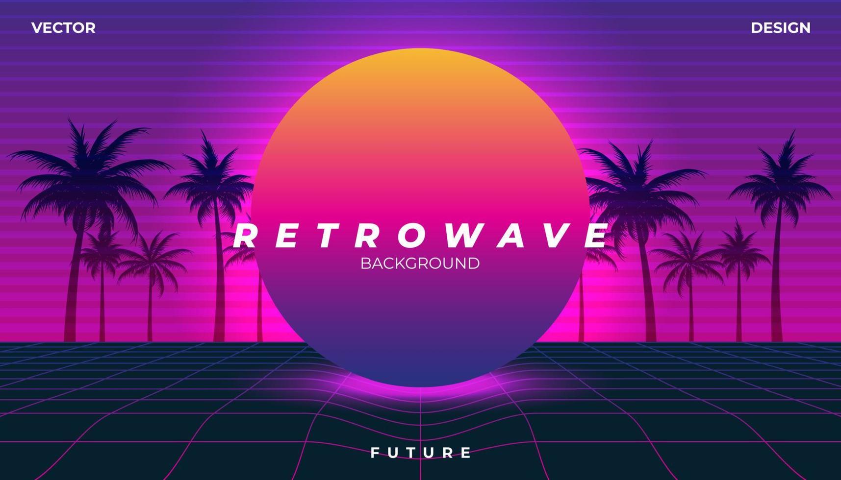 sfondo retrò palma paesaggio anni '80. synthwave, retrowave, cyber neon. vettore