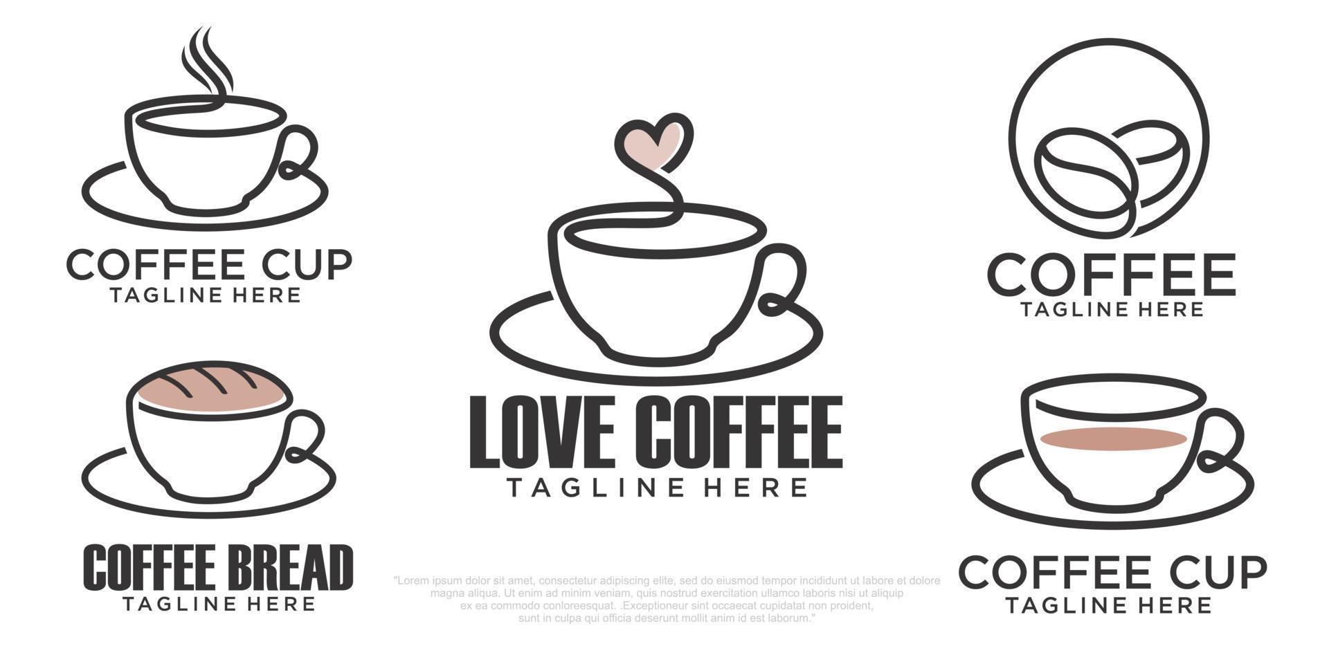 modello di progettazione del logo dell'insieme dell'icona di vettore della tazza di caffè. etichette di caffetteria vettoriale.