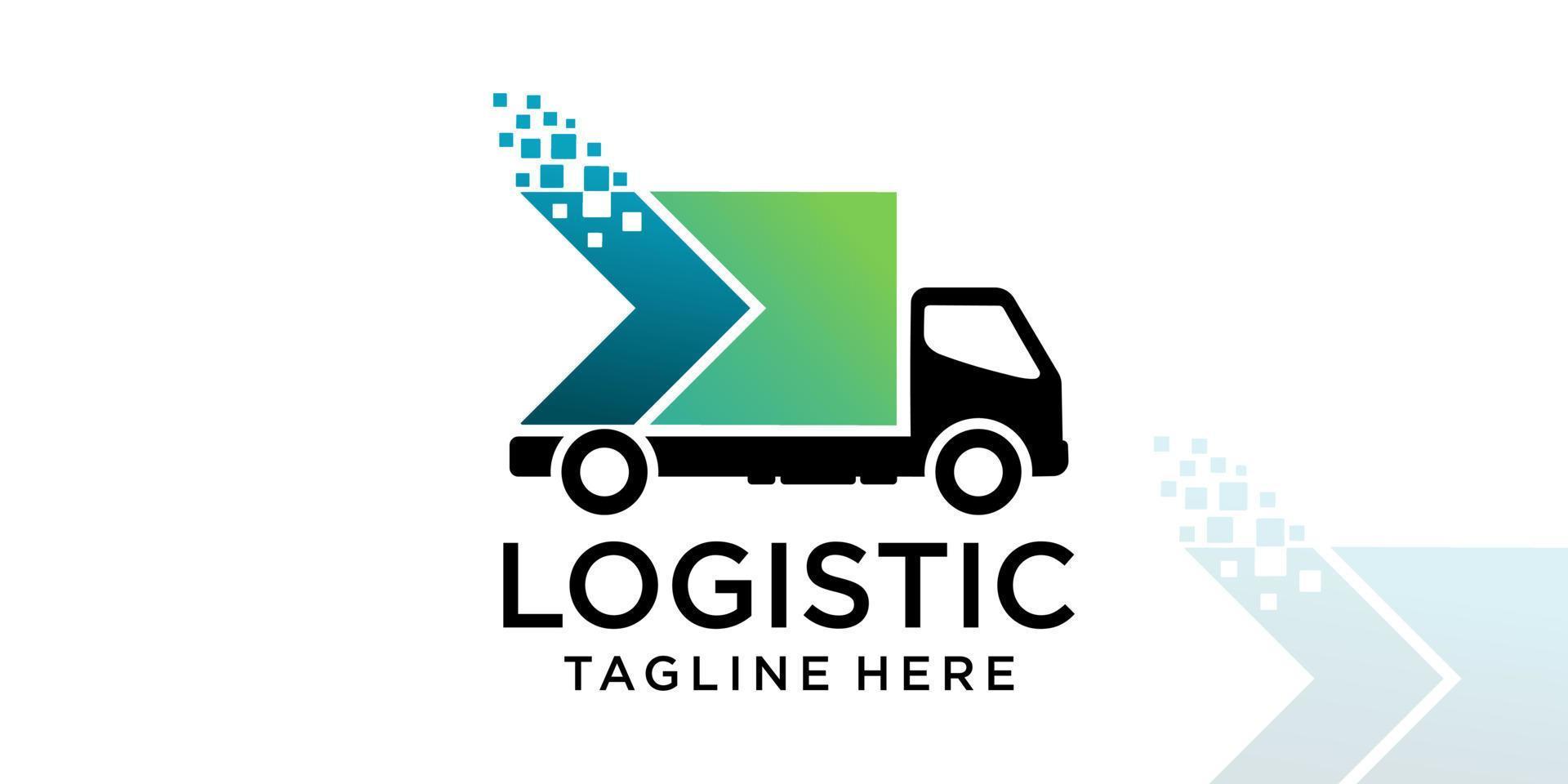 logistica del camion del box auto con la freccia, vettore di progettazione del logo