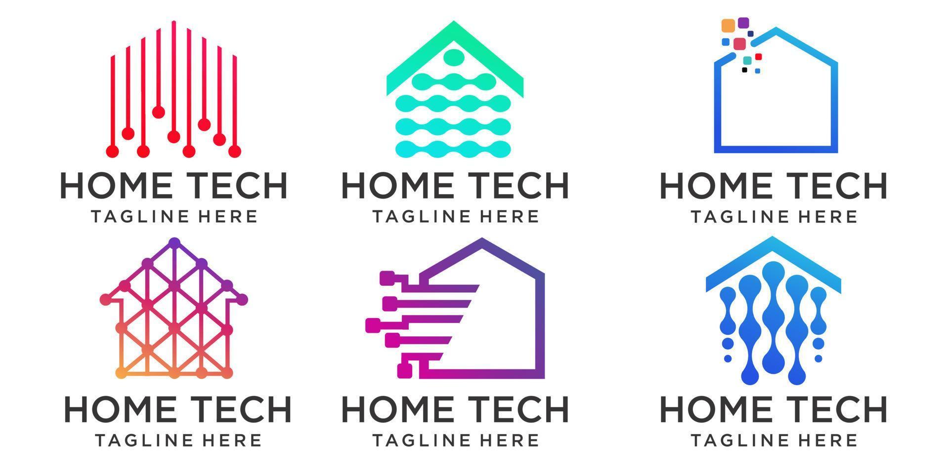 design del logo del set di icone della casa intelligente. icona del concetto di logotipo di casa di controllo del chip dell'elettronica digitale. vettore