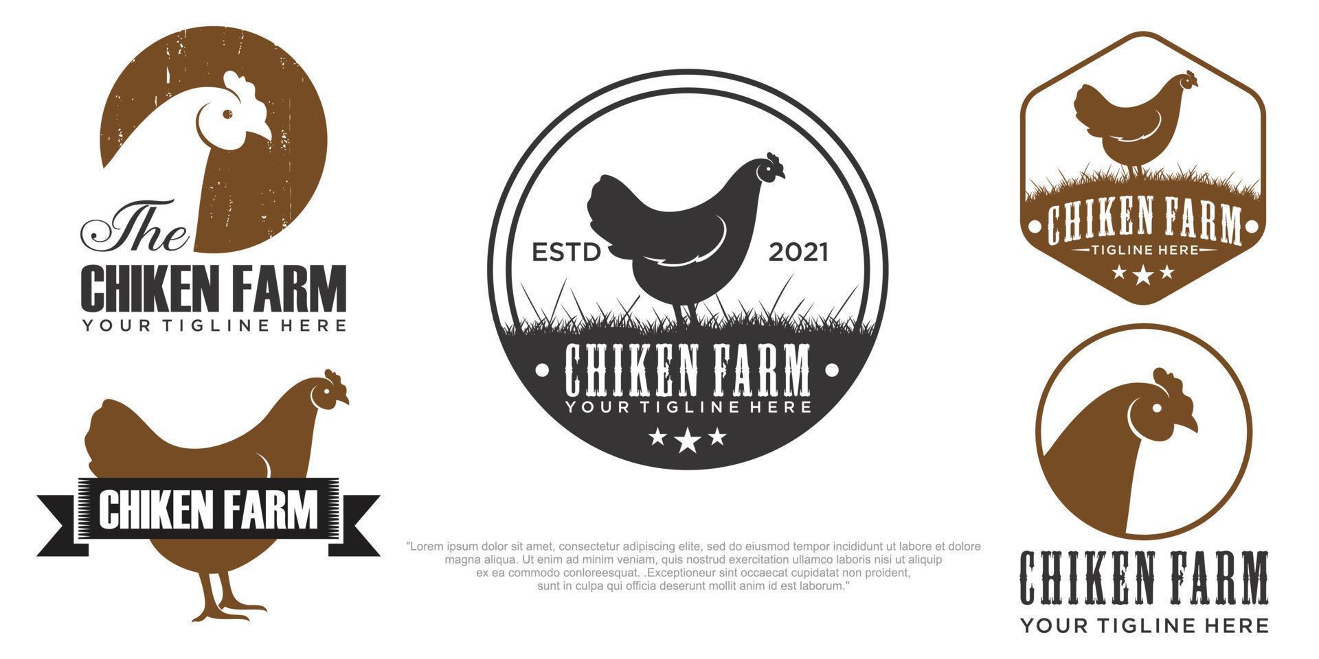 vettore di progettazione del logo del set di icone di pollo dell'azienda agricola ecologica