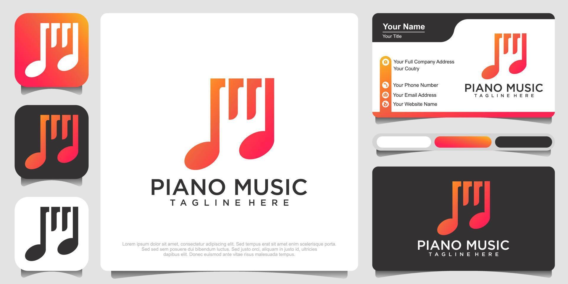 disegno del modello di logo del set di icone di musica per pianoforte vettore