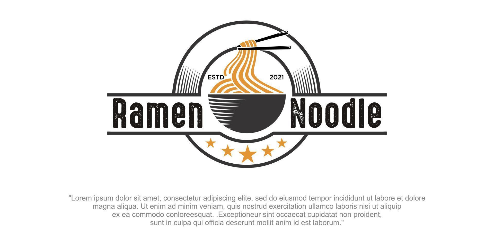 design del logo vintage hot noodle. vettore di noodle e ciotola