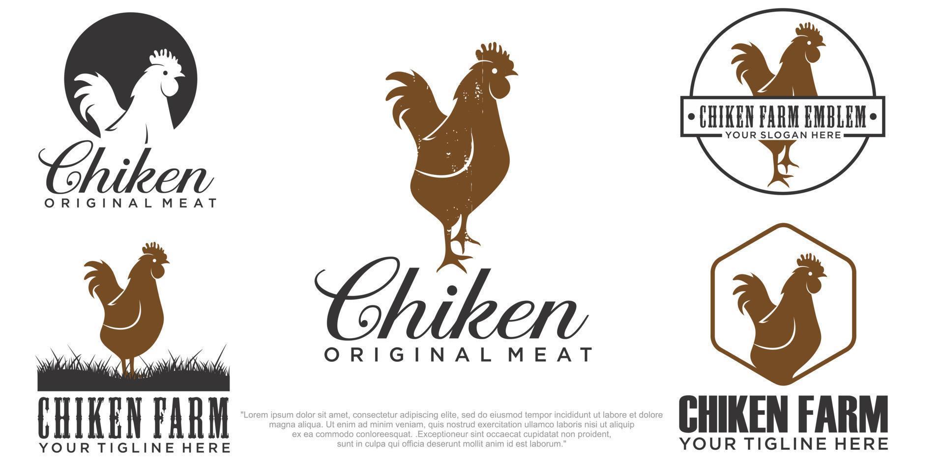 vettore di progettazione del logo del set di icone di pollo