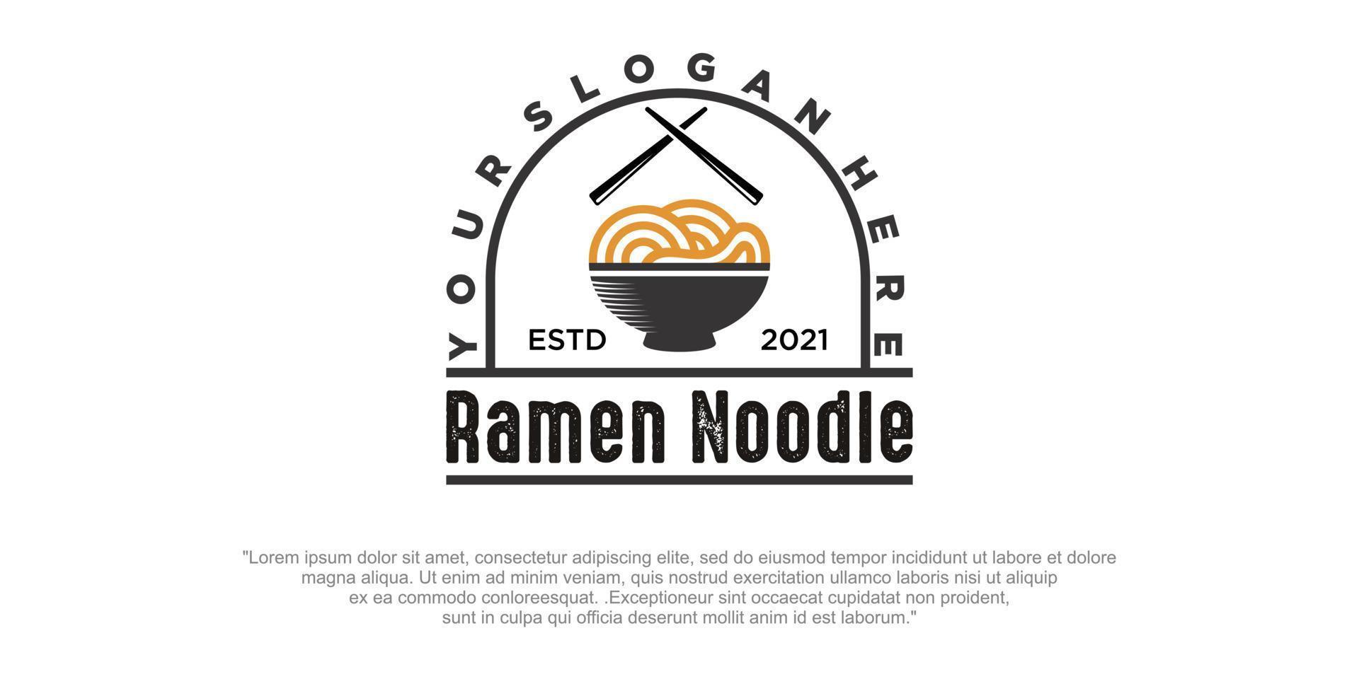 design del logo vintage hot noodle. vettore di noodle e fuoco