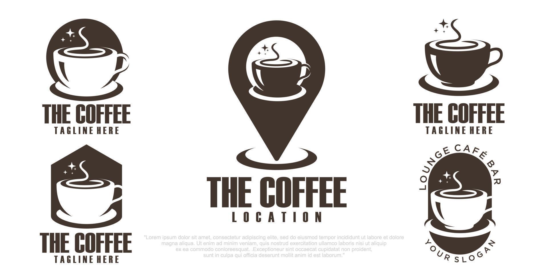 modello di progettazione del logo del punto della tazza di caffè e del chicco di caffè vettore