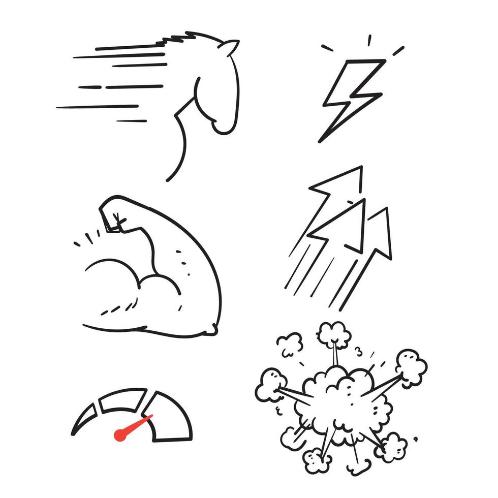 insieme di doodle disegnato a mano di vettore di illustrazione relativo alle prestazioni isolato