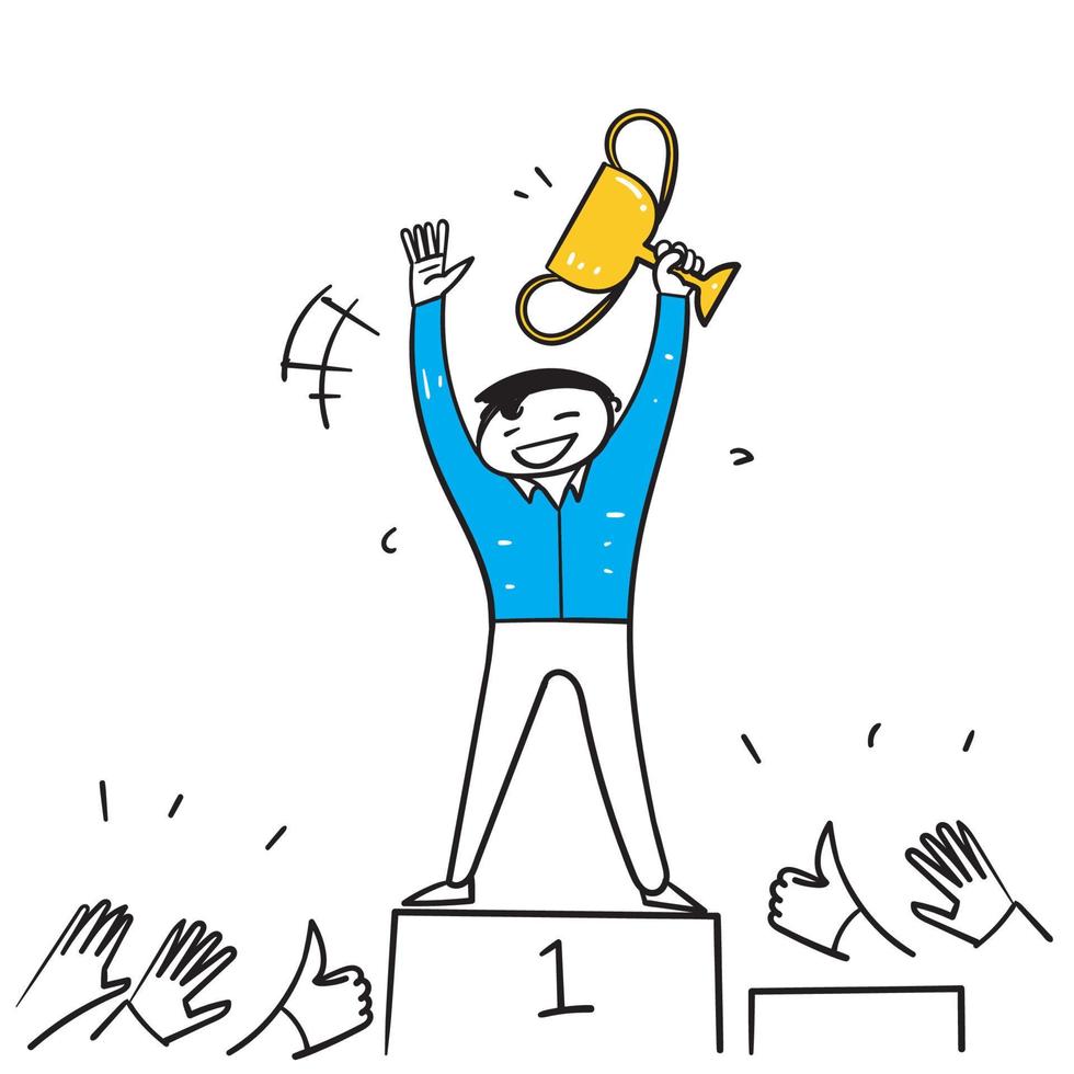 vettore di illustrazione del podio del vincitore del doodle disegnato a mano isolato