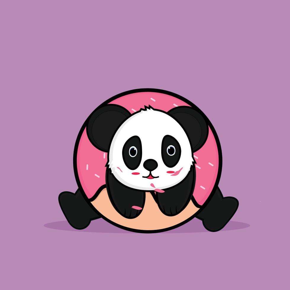 simpatico panda nell'illustrazione dell'icona di vettore del fumetto della ciambella. concetto di icona di cibo per animali isolato vettore premium. stile cartone animato piatto