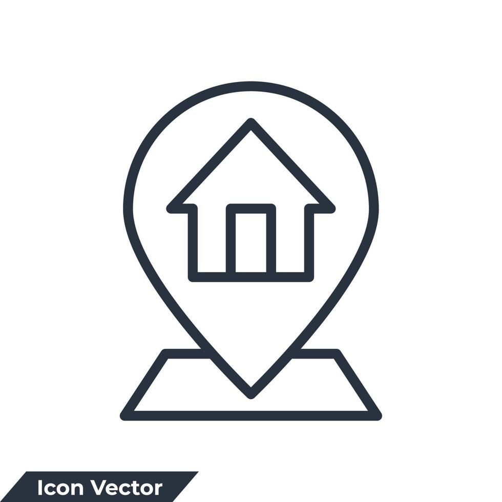 indirizzo icona logo illustrazione vettoriale. modello di simbolo della casa del puntatore della mappa per la raccolta di grafica e web design vettore
