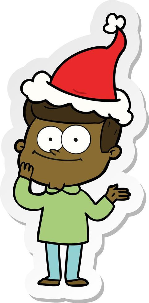 adesivo cartone animato di un uomo felice che indossa il cappello di Babbo Natale vettore