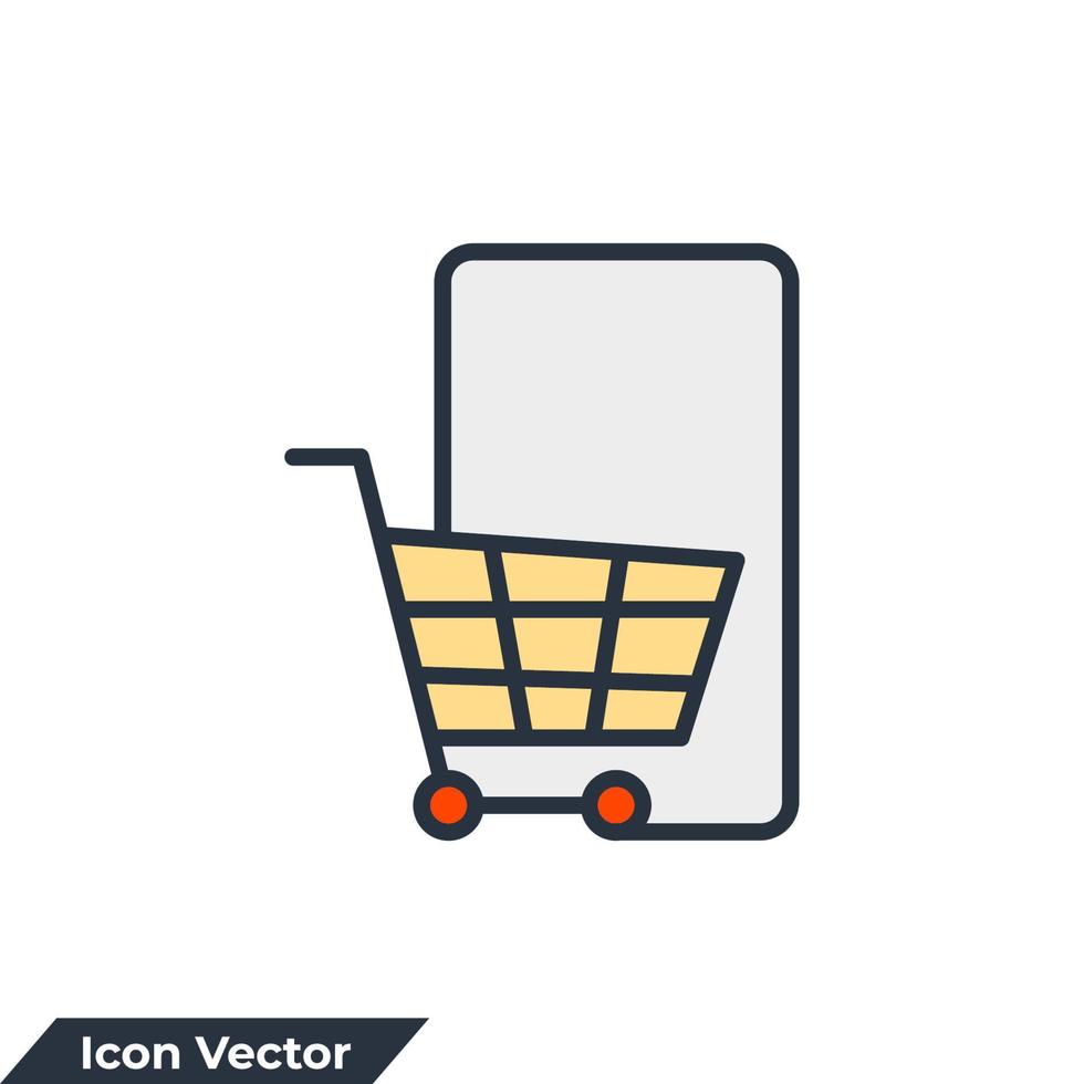 illustrazione vettoriale del logo dell'icona di e-commerce. modello di simbolo del carrello e dello smartphone per la raccolta di grafica e web design