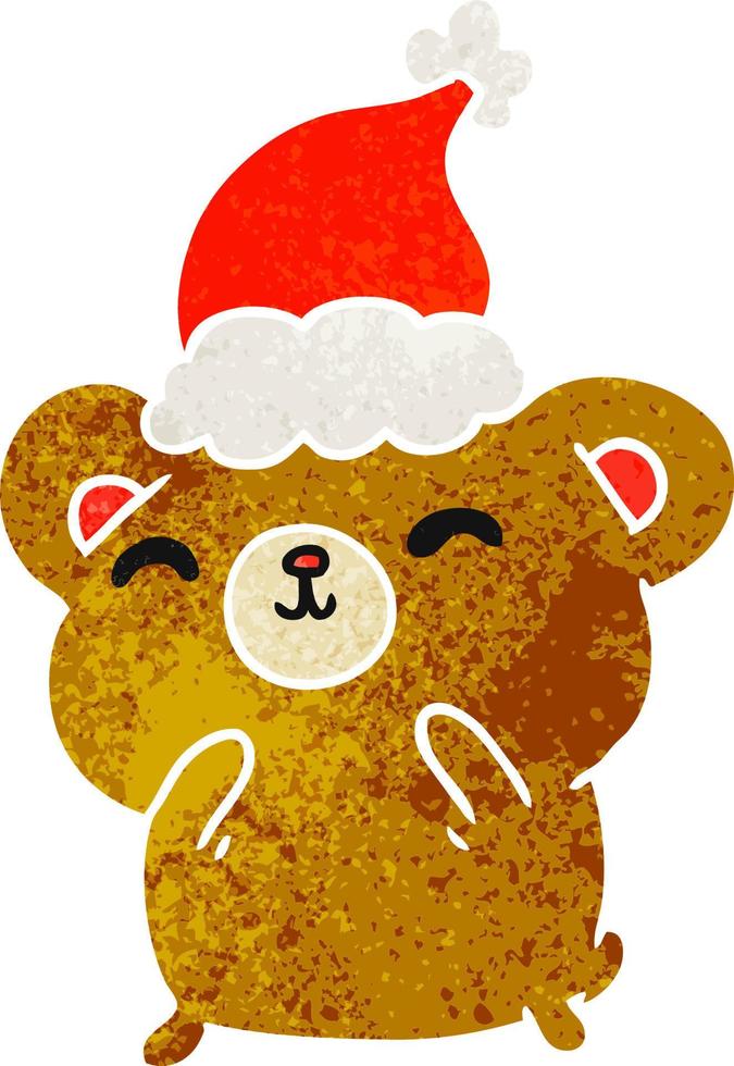 cartone animato retrò di natale dell'orso kawaii vettore