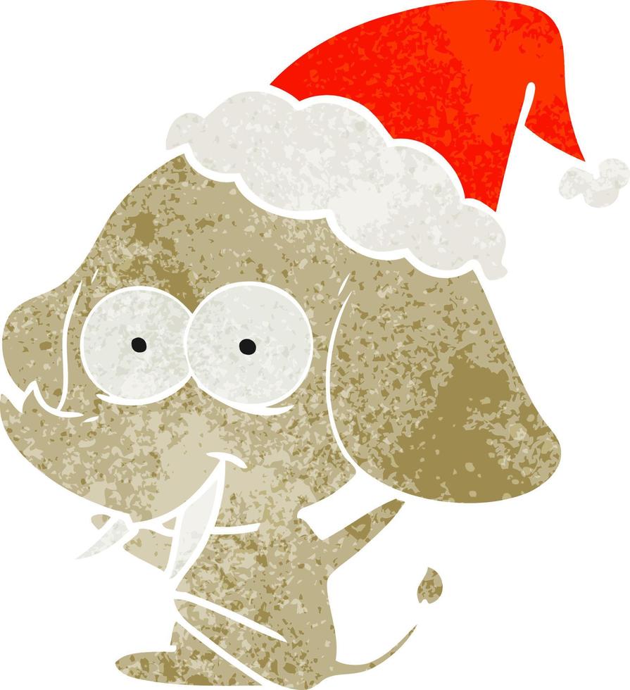 felice retrò cartone animato di un elefante che indossa il cappello di Babbo Natale vettore