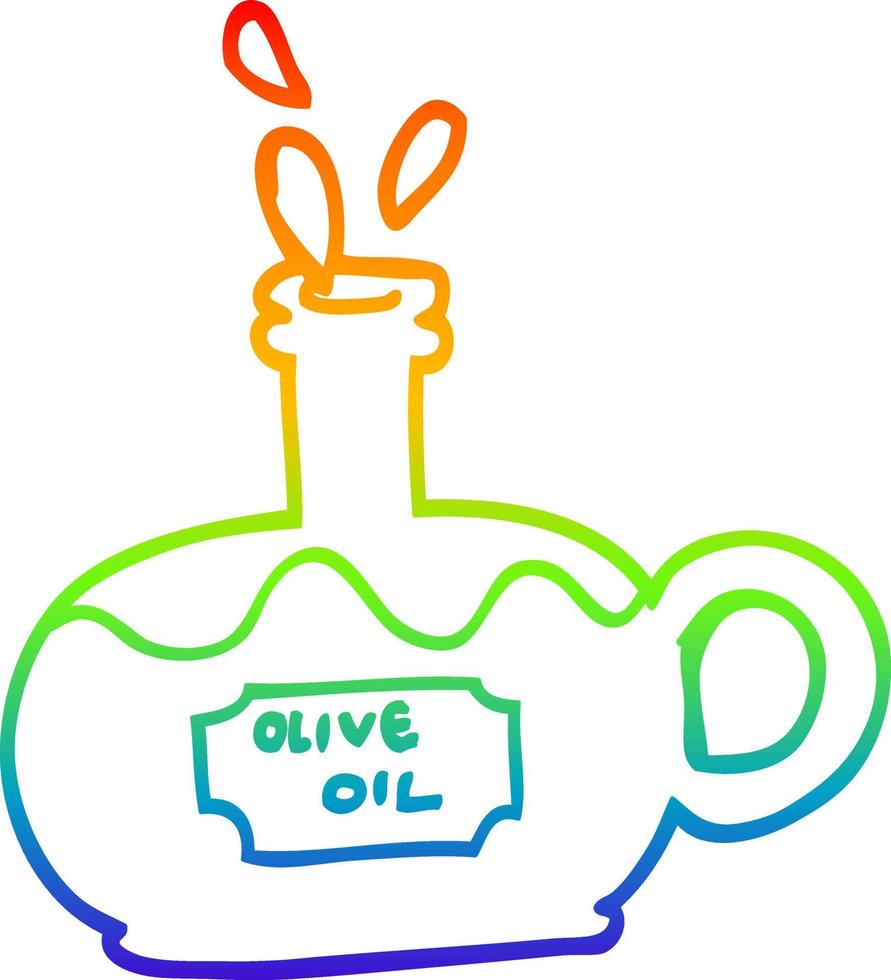 arcobaleno gradiente linea disegno cartone animato bottiglia di olio d'oliva vettore