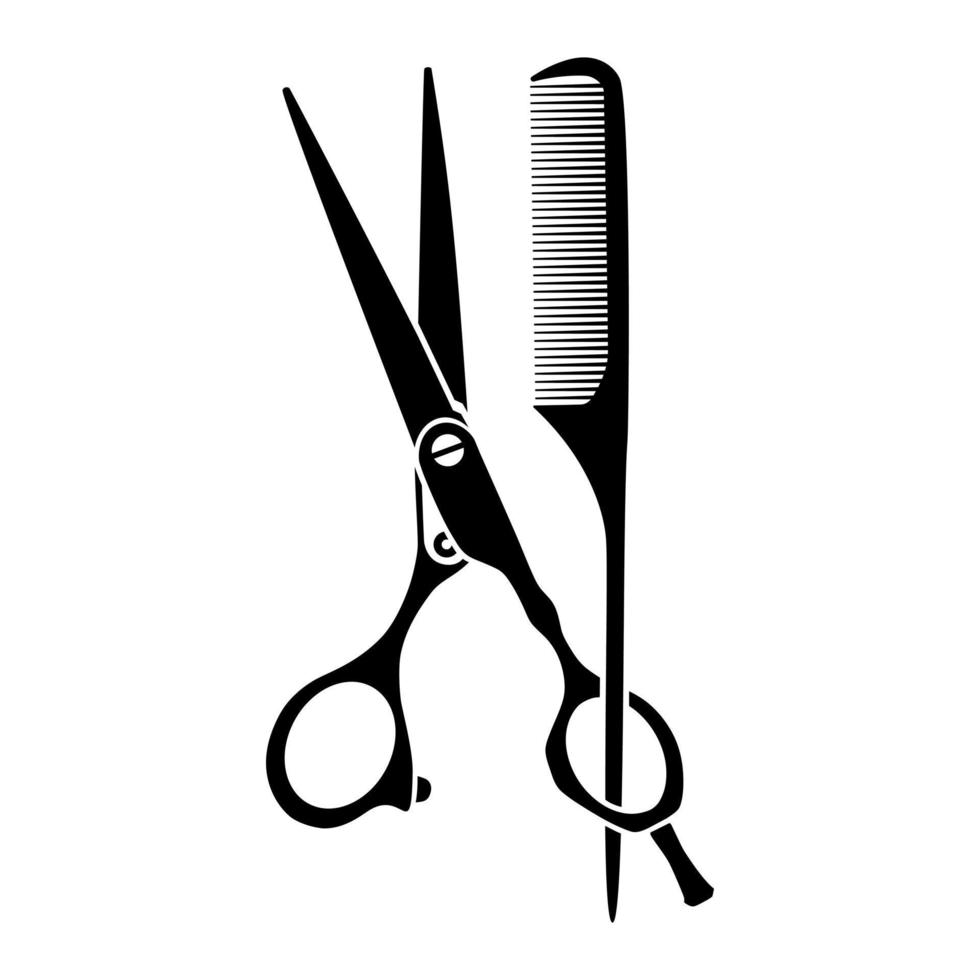 illustrazione vettoriale di simboli del negozio di barbiere forbici e pettine su sfondo bianco