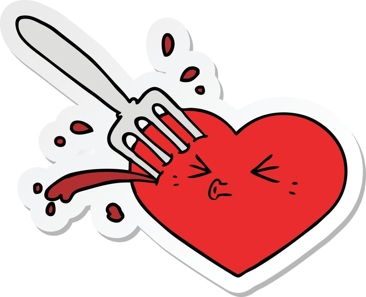 adesivo di un cuore di amore cartone animato bloccato con la forchetta vettore