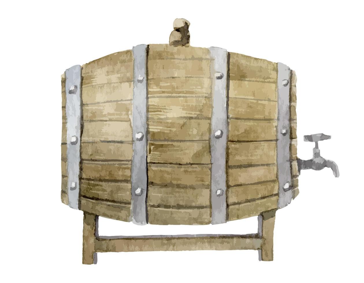 botte di legno ad acquerello per birra, vino, ale o rum. illustrazione vettoriale dipinta a mano della botte di quercia su sfondo bianco isolato per il design dell'icona o dell'ottobrefest