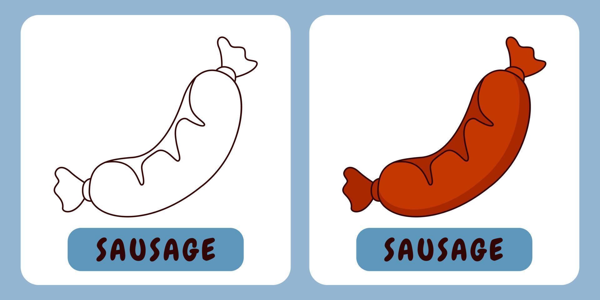 illustrazione del fumetto della salsiccia per il libro da colorare dei bambini vettore