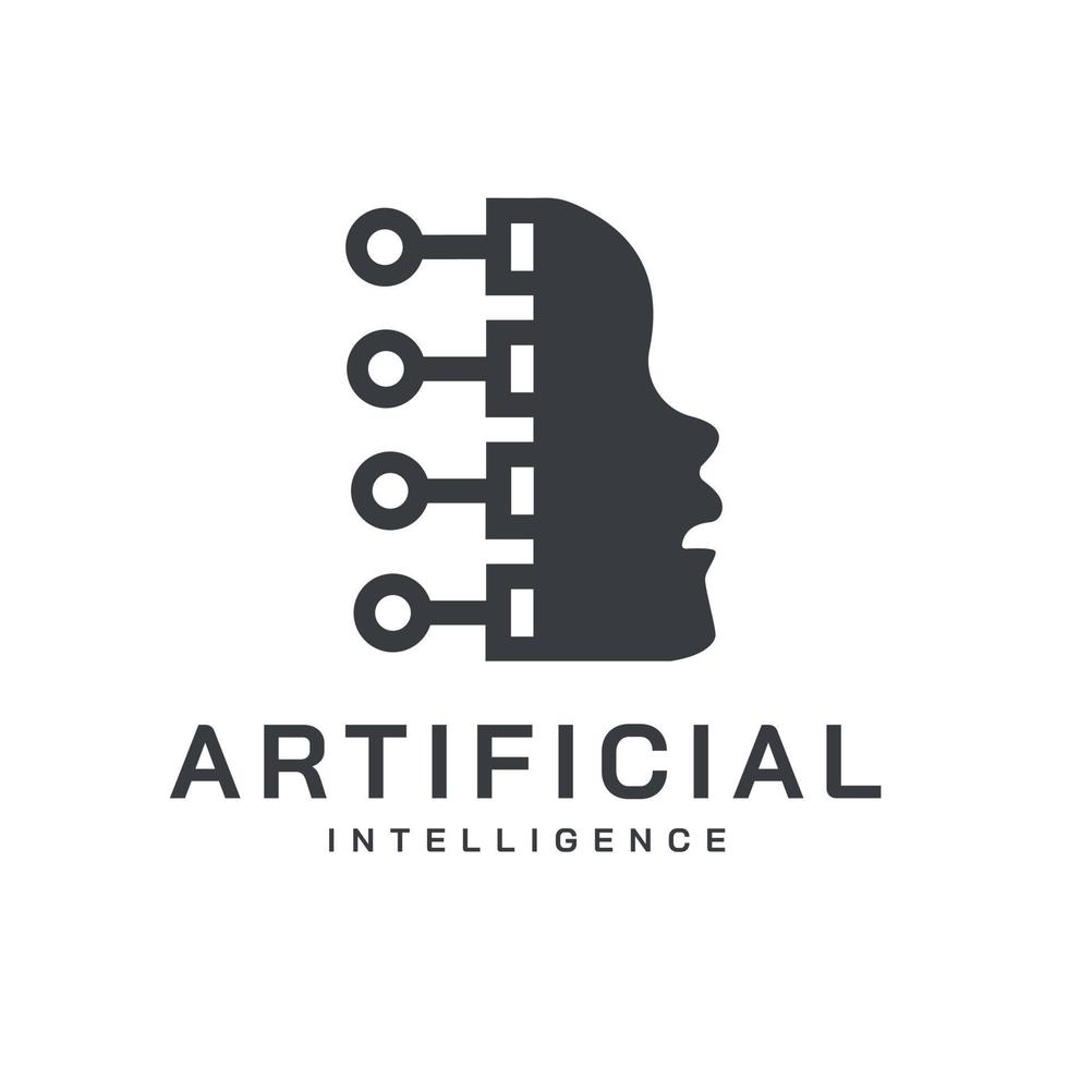 logo del volto umano dell'intelligenza artificiale, griglia del circuito elettronico e design del vettore di comunicazione. illustrazione della tecnologia, modello, simbolo, icona