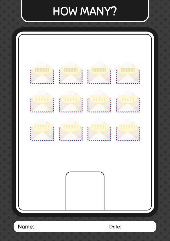 quanti giochi di conteggio con posta cartacea. foglio di lavoro per bambini in età prescolare, foglio attività per bambini vettore