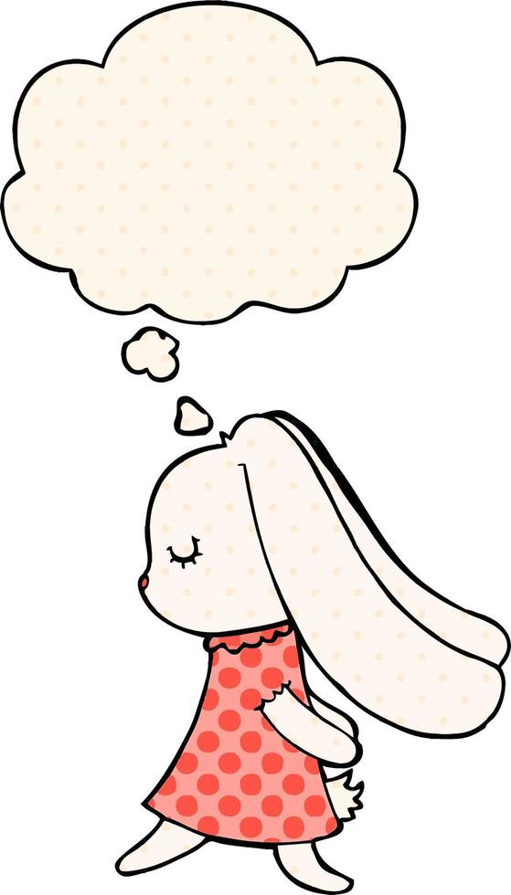 simpatico coniglio cartone animato e bolla di pensiero in stile fumetto vettore