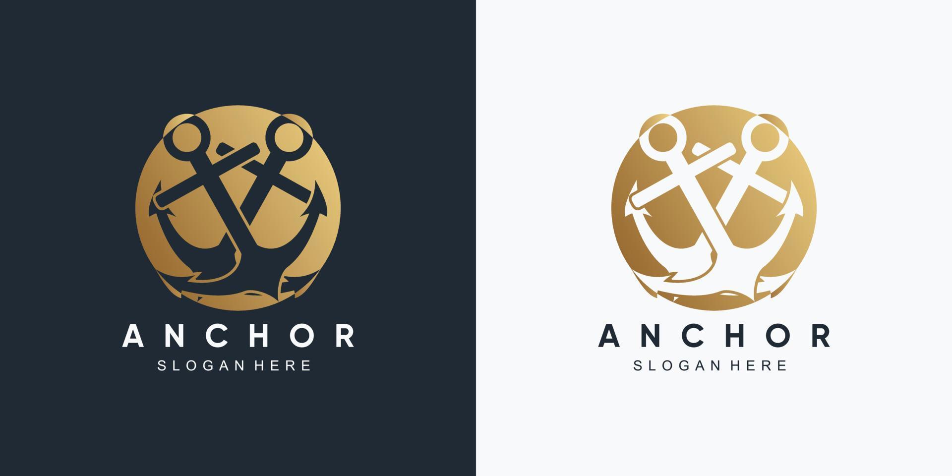 modello di progettazione del logo dell'icona della ruota della nave e della marina di ancoraggio con elemento creativo vettore