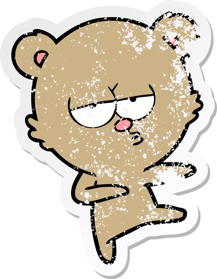 adesivo angosciato di un cartone animato orso annoiato che balla vettore