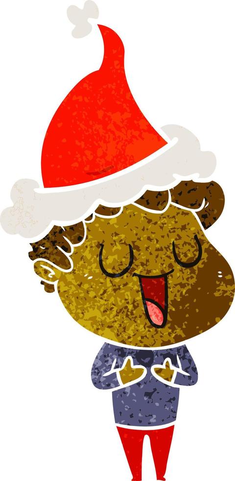 ridendo retrò cartone animato di un uomo che indossa il cappello di Babbo Natale vettore