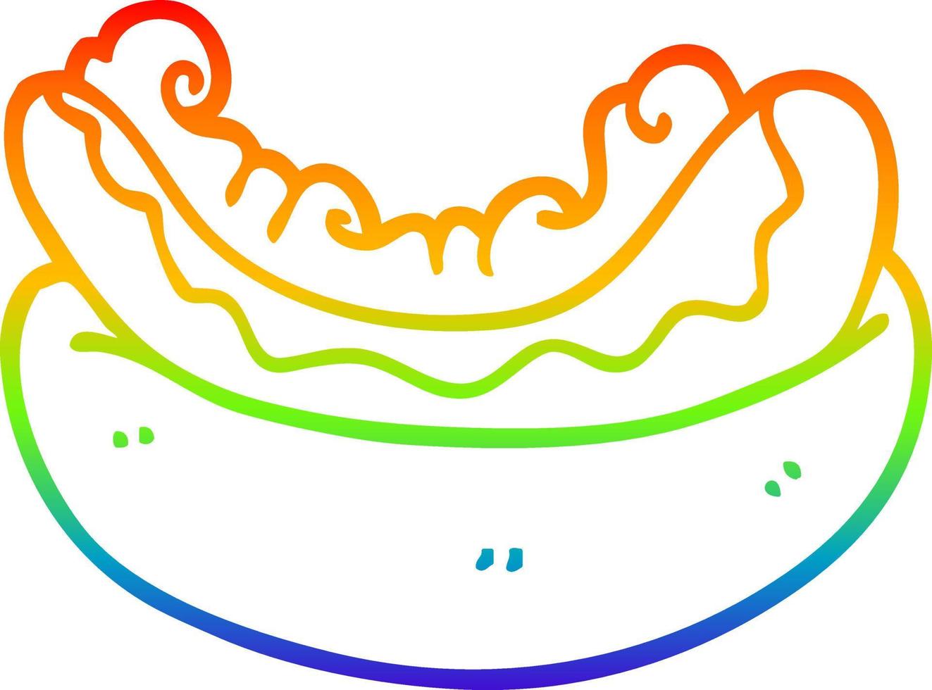 arcobaleno gradiente linea disegno cartone animato hotdog in un panino vettore