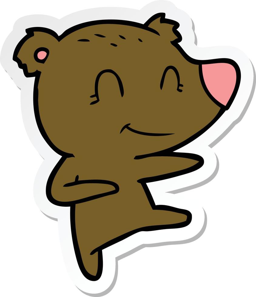 adesivo di un cartone animato sorridente orso danzante vettore