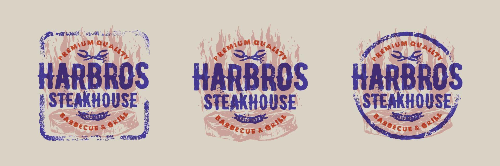 Stemma della steak house timbro distintivo vintage logo emblema vettore
