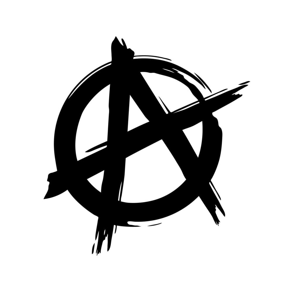 segno di anarchia dipinto pennello grunge isolato su uno sfondo bianco. icona di anarchia. illustrazione vettoriale