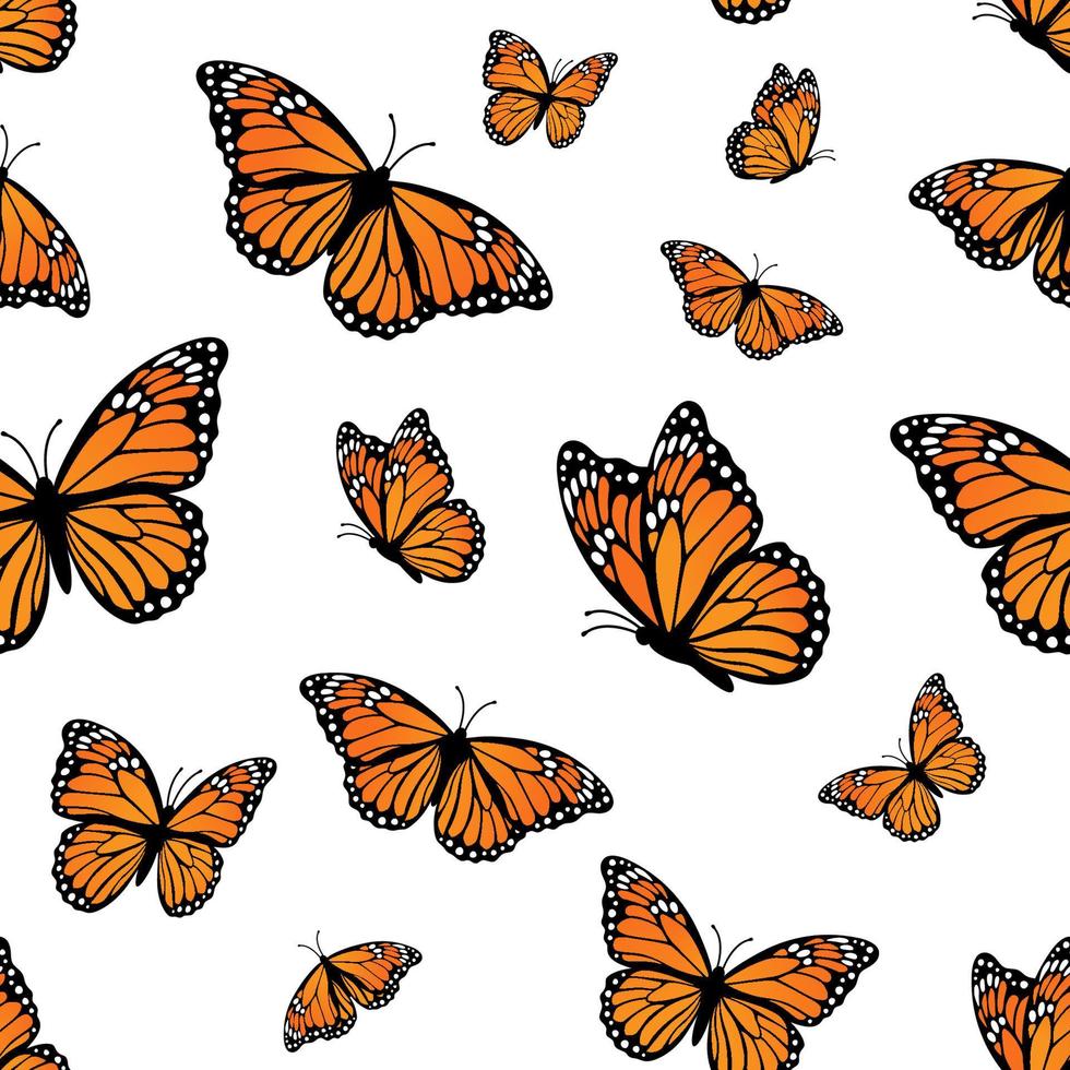 modello senza cuciture con farfalle monarca, illustrazione vettoriale